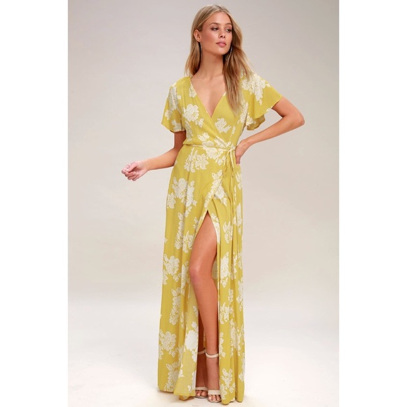 Lulus Dresses & Skirts - HEART OF MARIGOLD YELLOW FLORAL WRAP MAXI DRESS